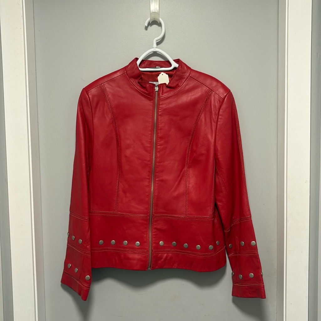 Vintage Red Leather Jacket With Metal Studs Ptp 19
